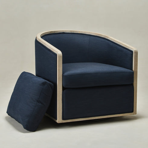 Claude Performance Linen Fabric Swivel Chair - Indigo Modern Swivel Chair | Swivel Accent Chairs | Kinwell Furniture | Swivel Armchairs